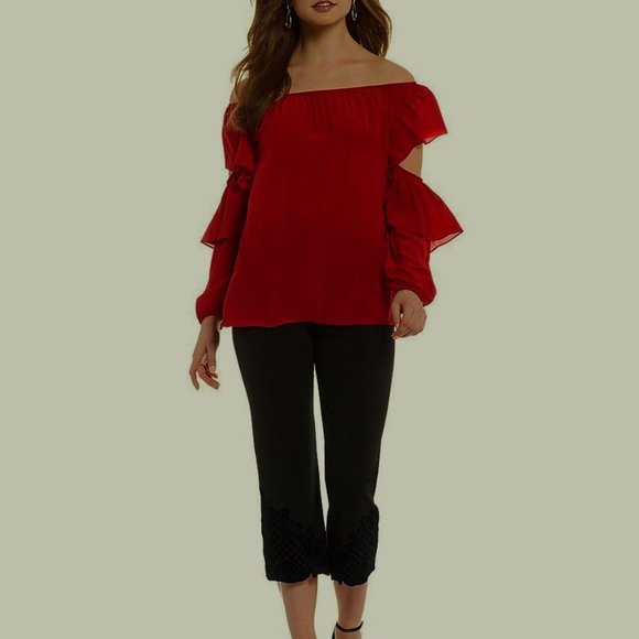 100%Silk Lynn Long Sleeve Cold/Off Shoulder Blouse - Picture 1 of 2